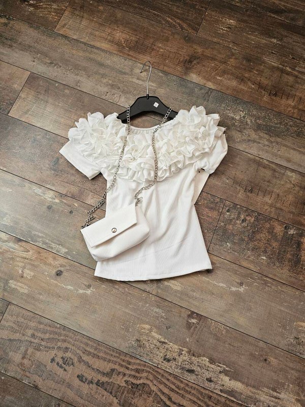 Shirt met  hals roezel  + gratis tasje wit