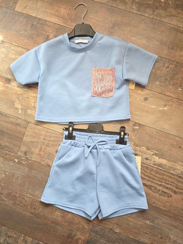 Korte broek + shirtje palletzakjes blauw
