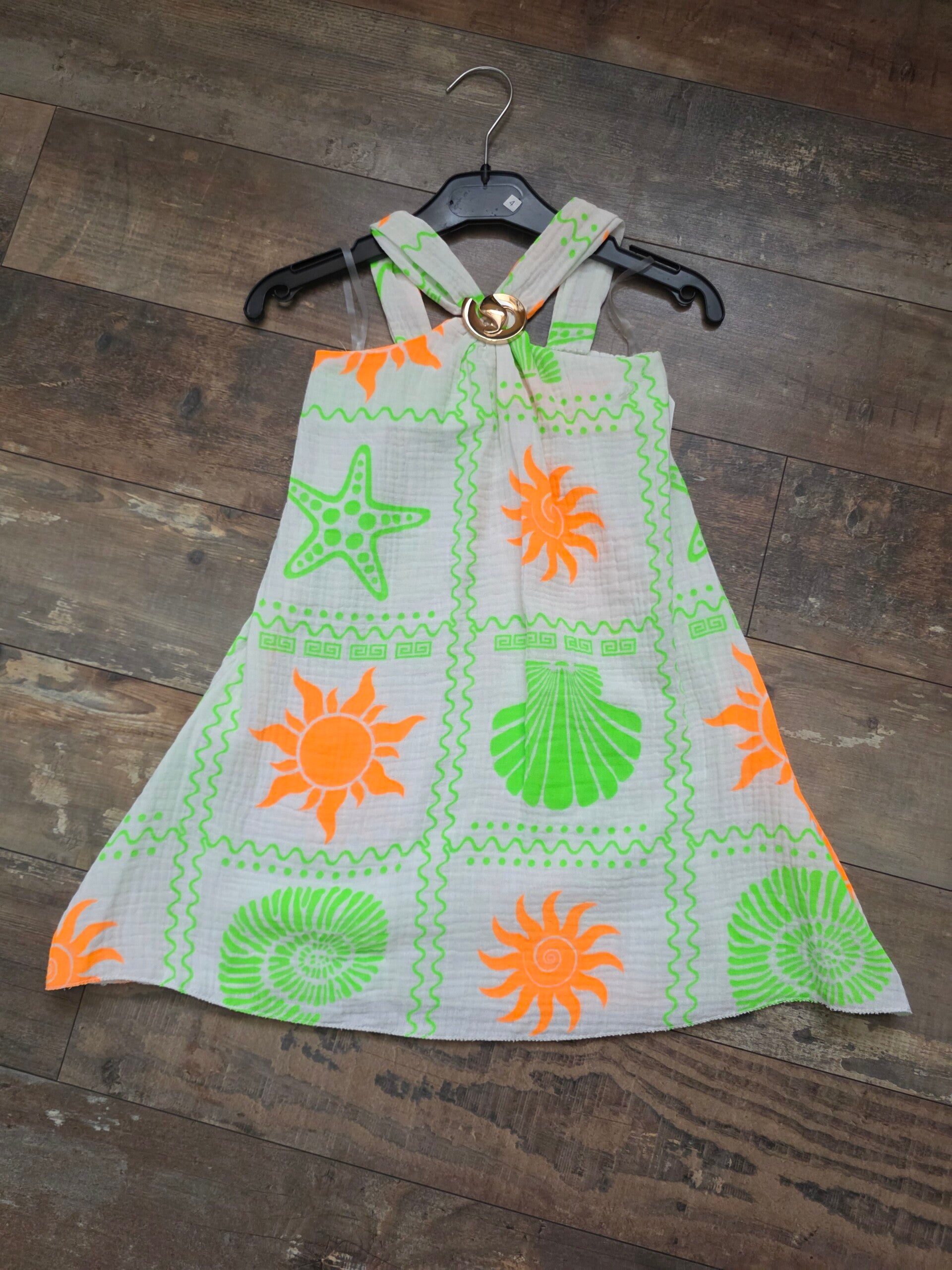 Jurkje schelp neon Groen/oranje met tasje