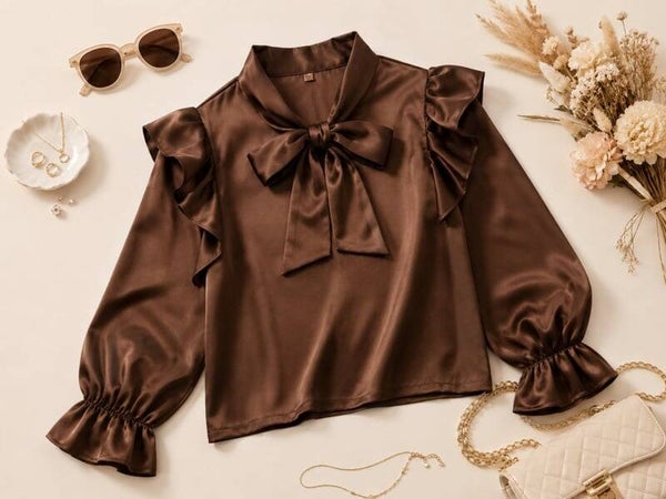 Top satijn choco bruin