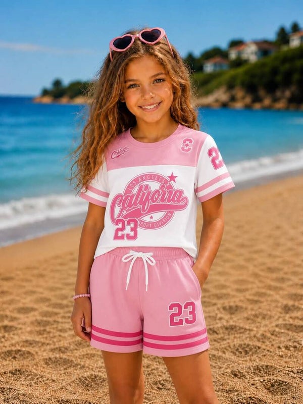 Baseball set roze/wit