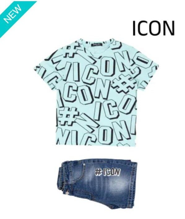 Set letters met korte spijkerbroek mint