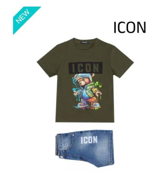 Set  beer met korte spijkerbroek  army groen