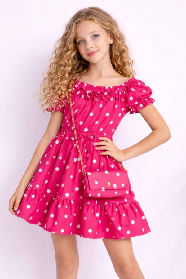 Jurk met dots fuchsia