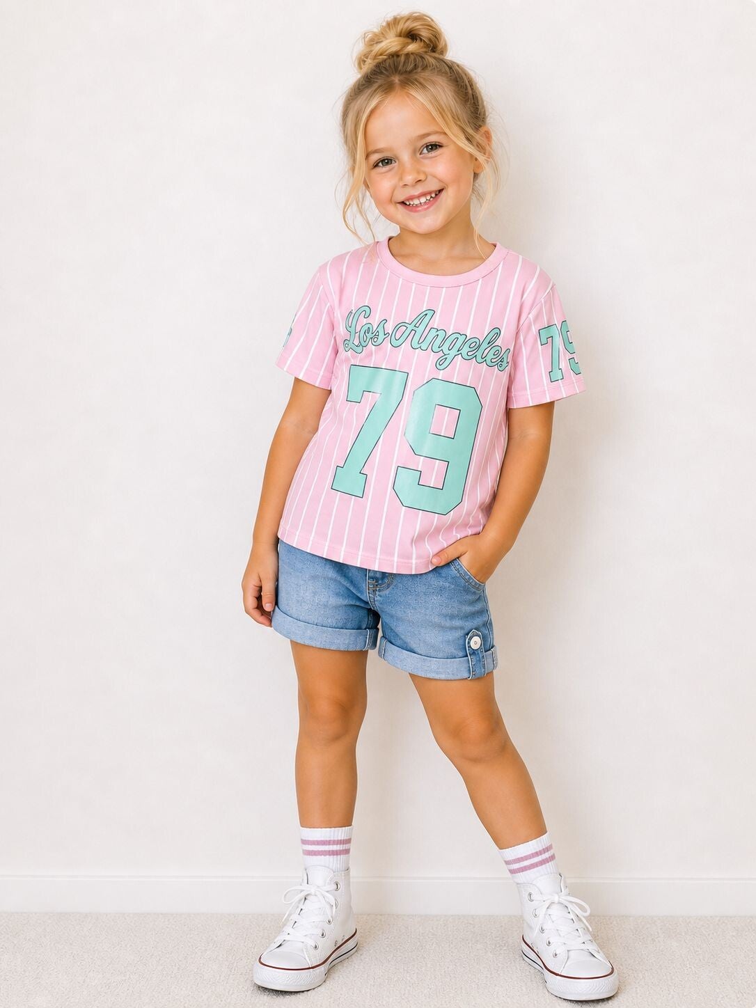 Baseball shirt  licht roze/mint