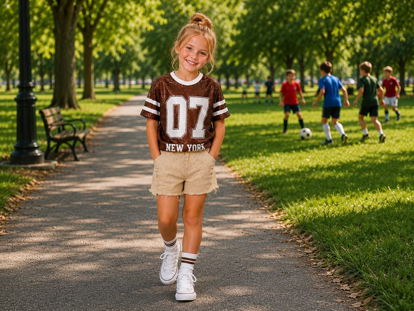 Baseballshirt met pailletjes bruin