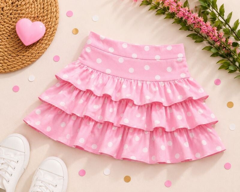 Skort roze met witte dots