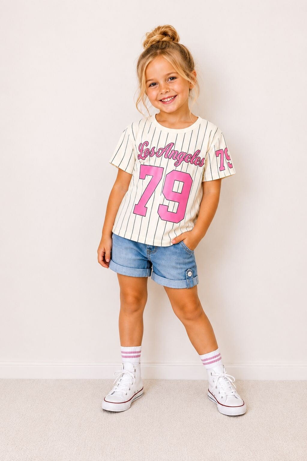 Baseball shirt creme/roze