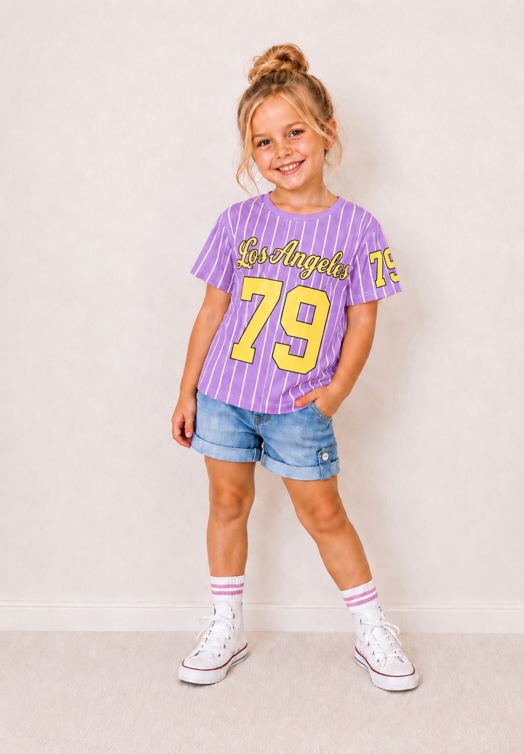 Baseball shirt paars/geel