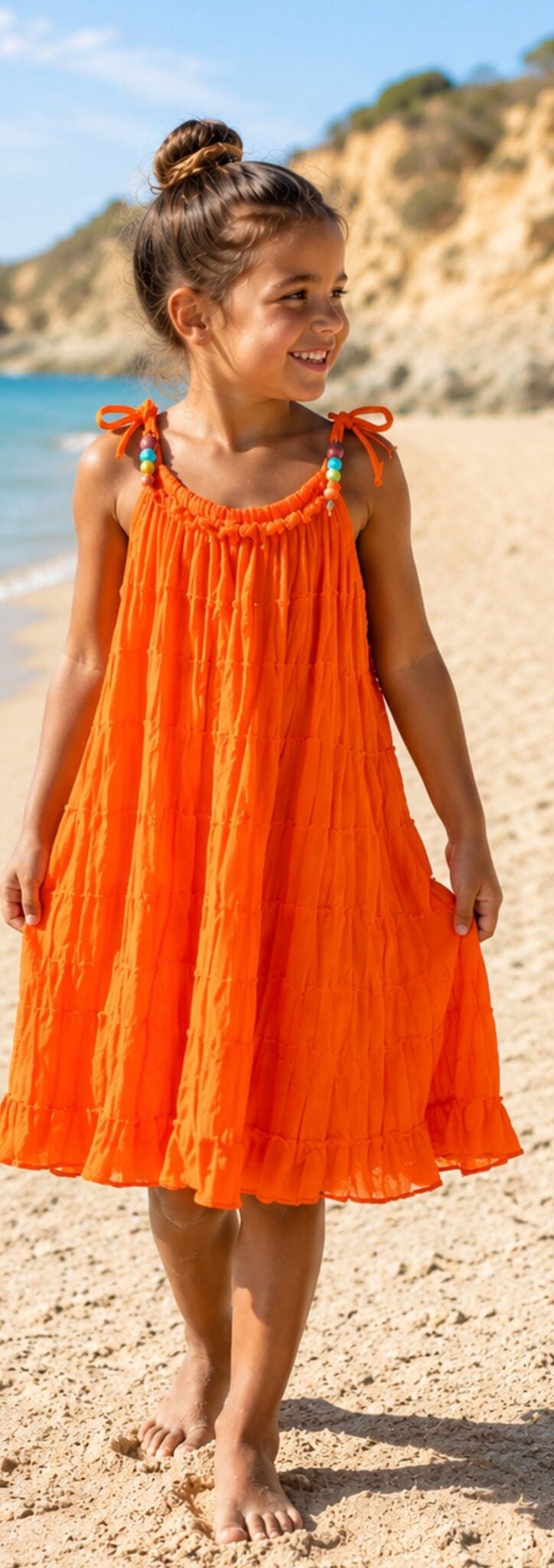 Jurkje met spagettiebandjes  turquoise  oranje