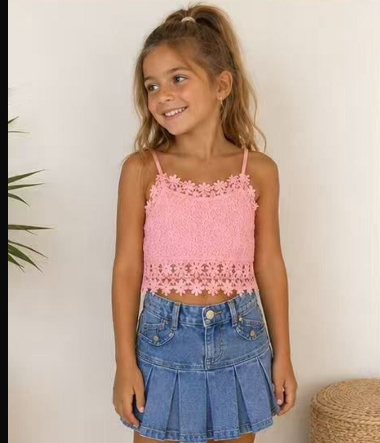 Kanten topje  roze