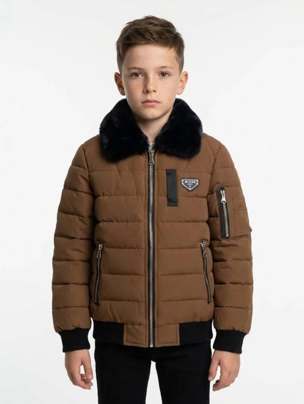 Korte jas met bontkraag  camel
