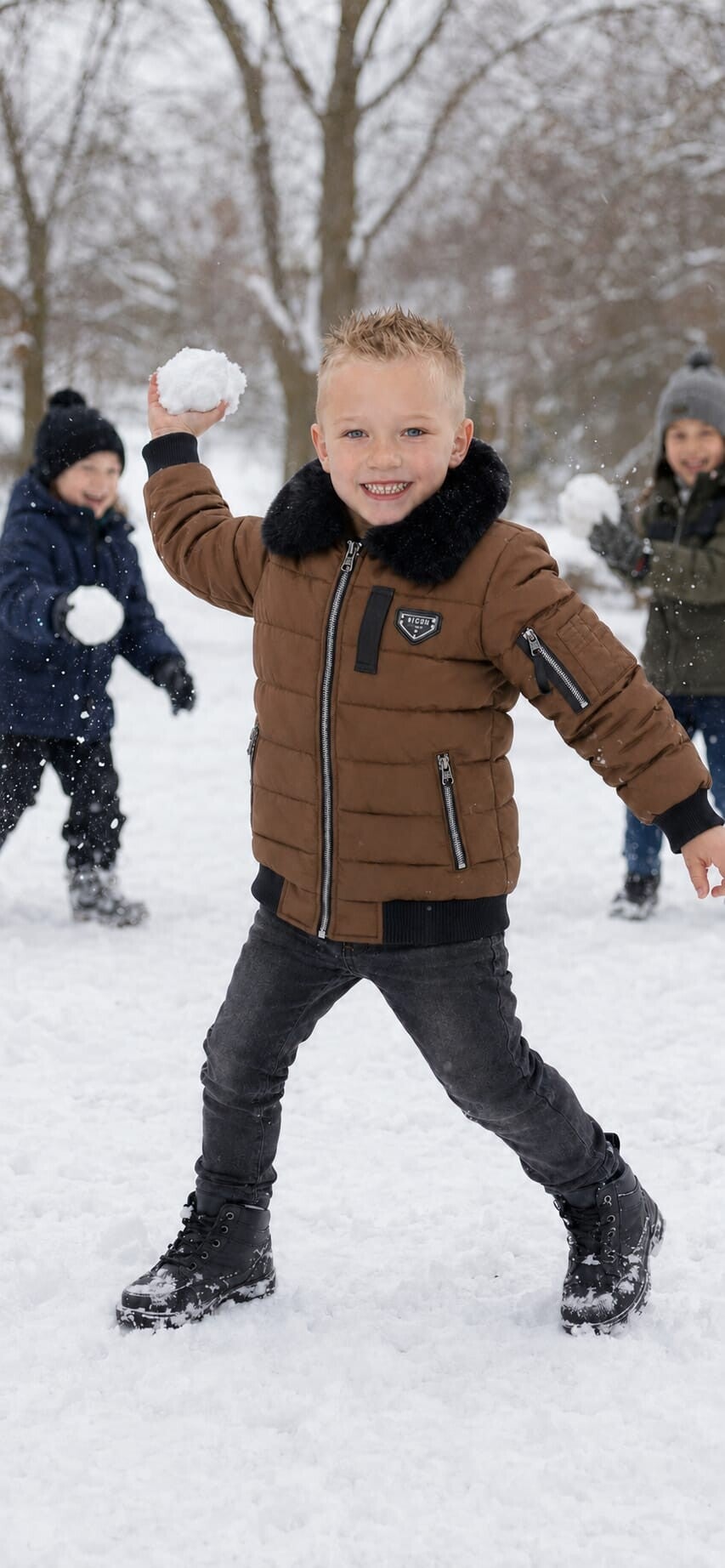 Korte jas met bontkraag  camel