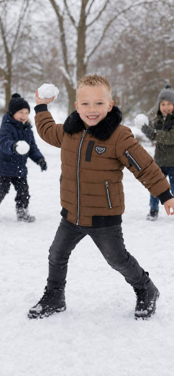 Korte jas met bontkraag  camel