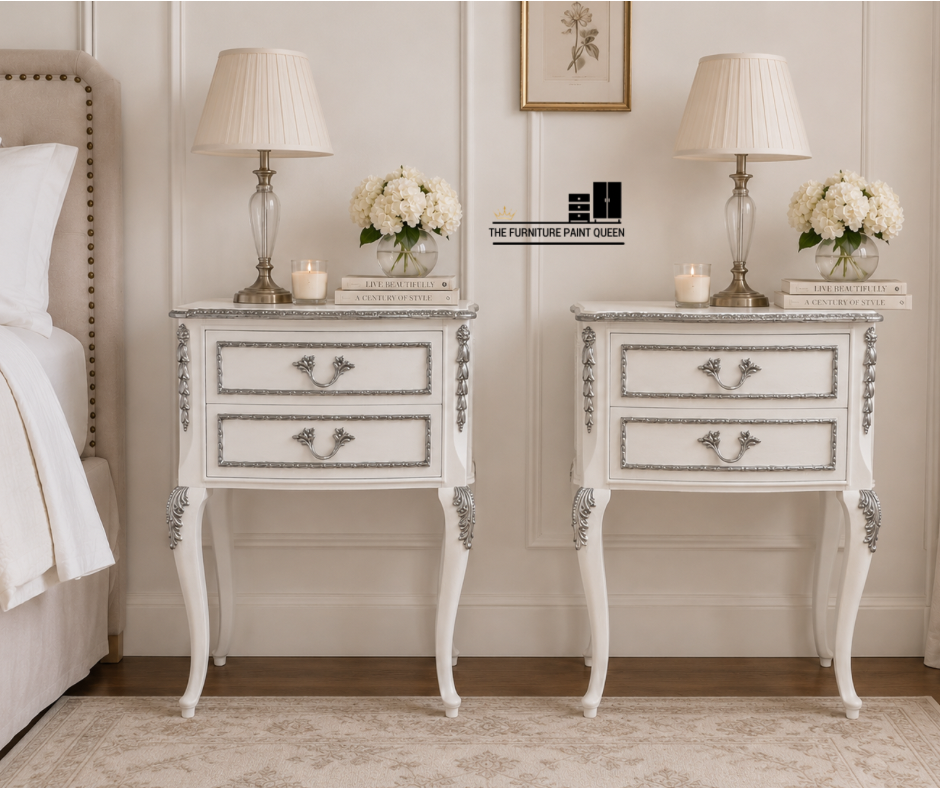 Pair of white French Louis bedside tables