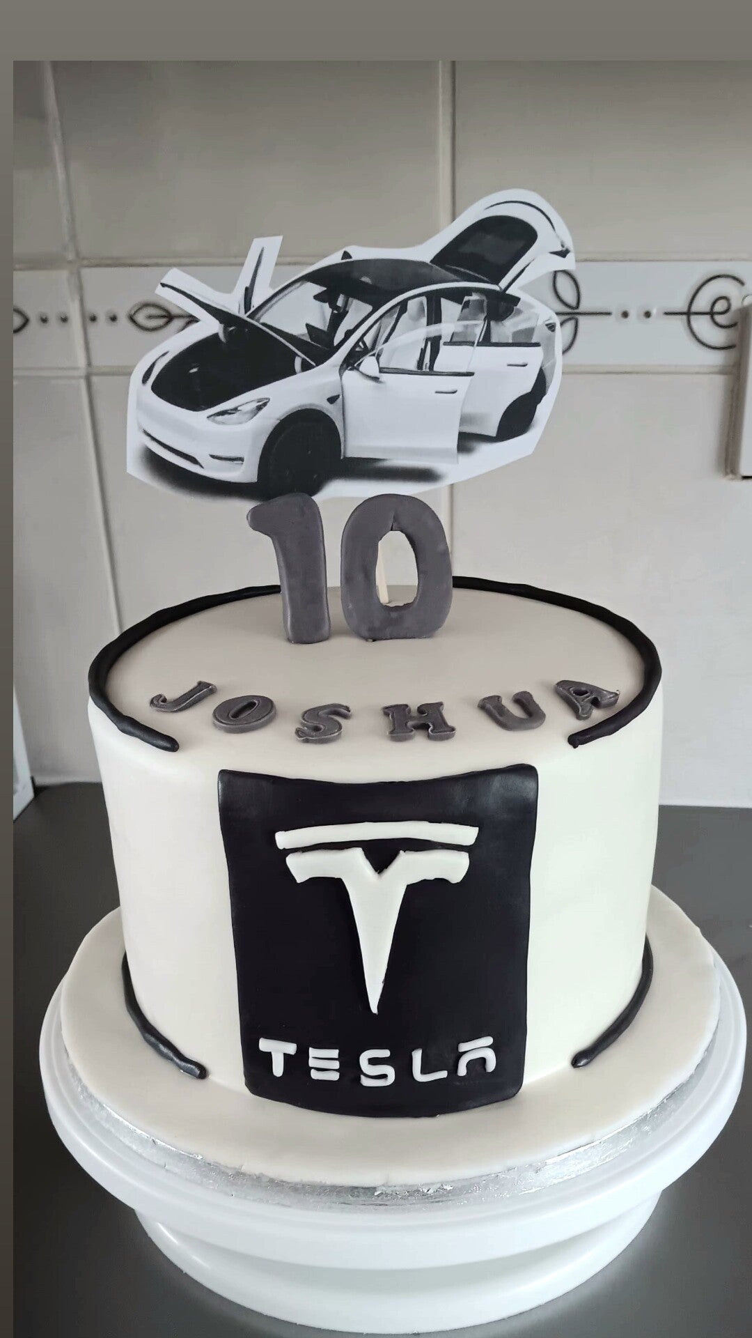 a Tesla car inspired birthday cake
