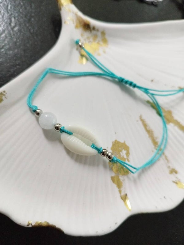 Bracelet coquillage cori et pierre naturelle réglable