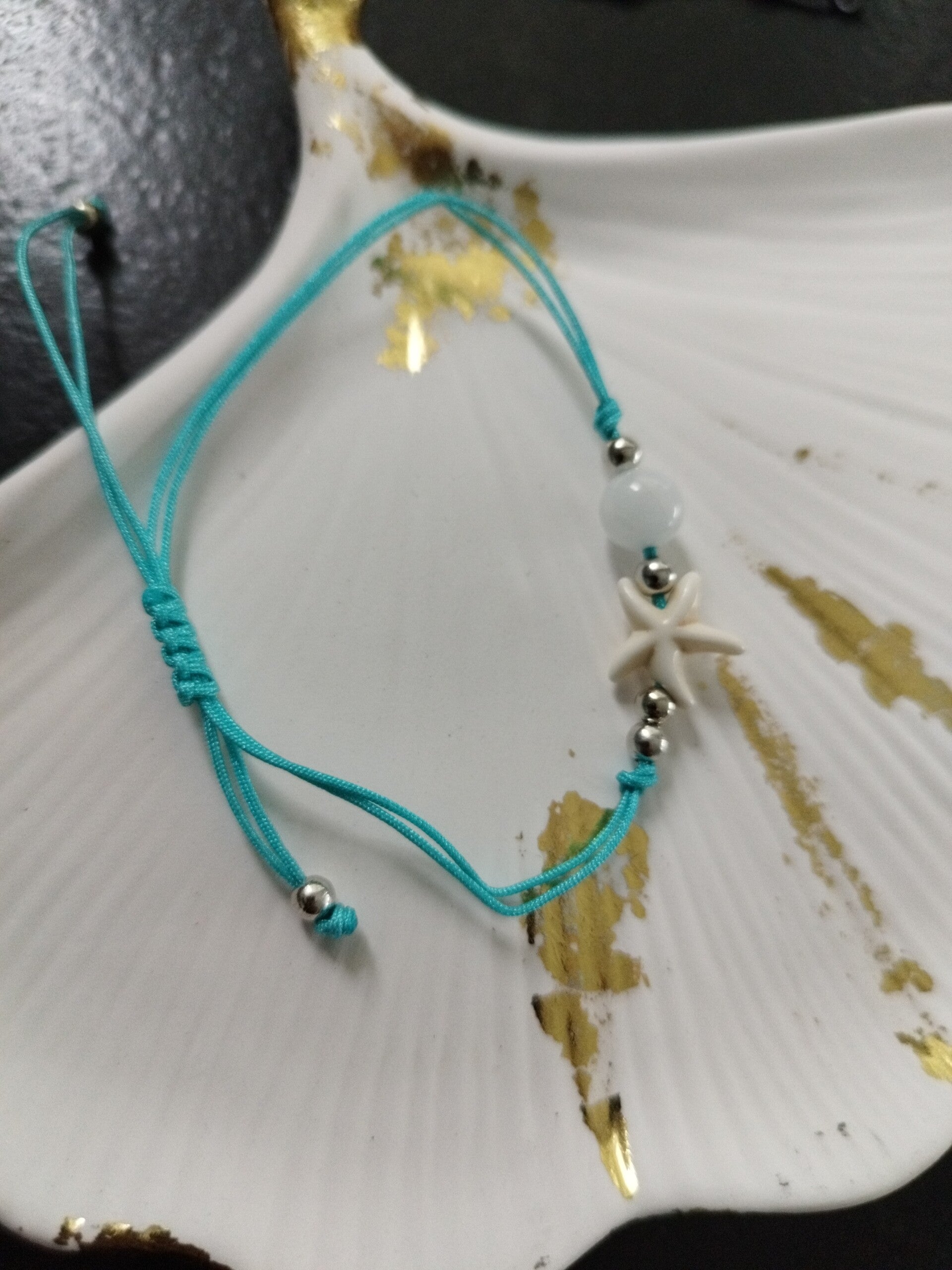 Bracelet étoile de mer et pierre naturelle réglable