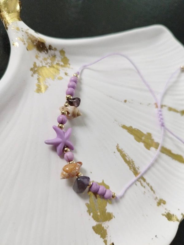 Bracelet coquillage et améthyste violet