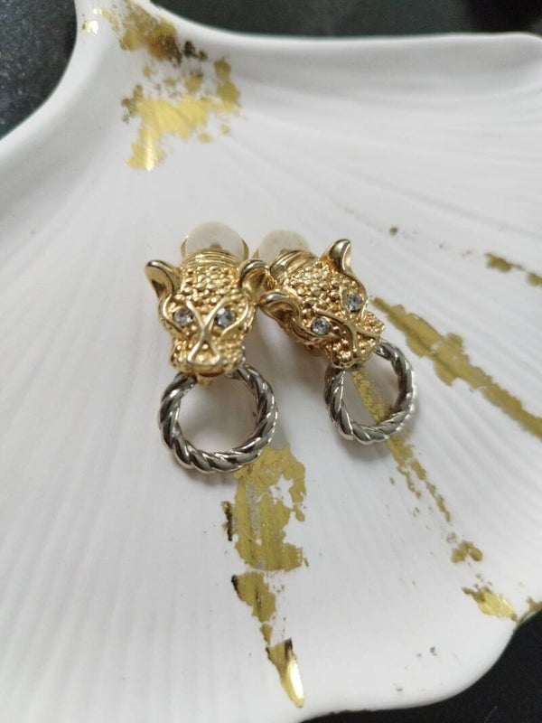 Boucles d'oreilles clips vintage panthère plaqué or