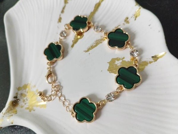 Bracelet fleurs métal doré vert