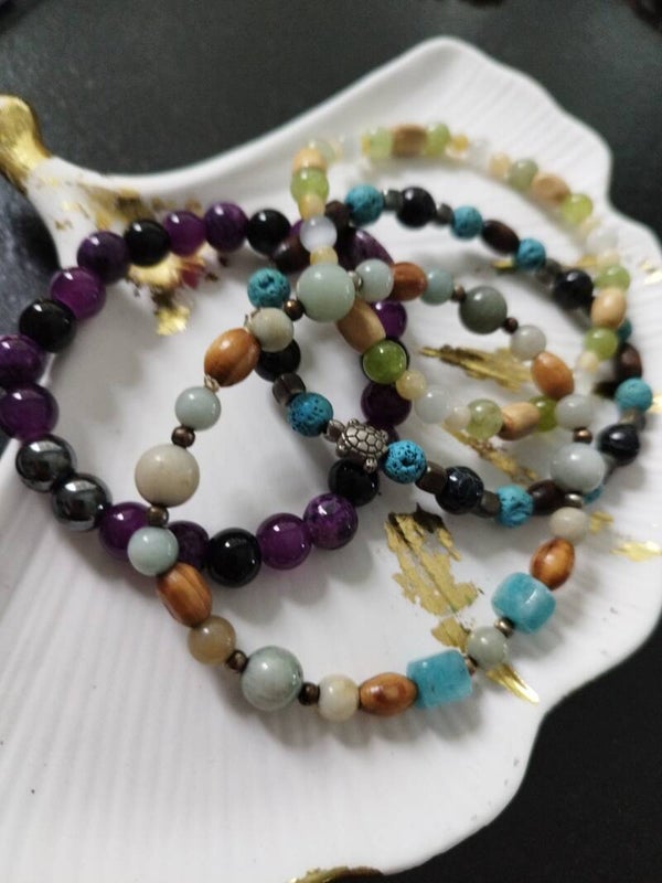 Lot de 4 bracelets élastiques pierres naturelles