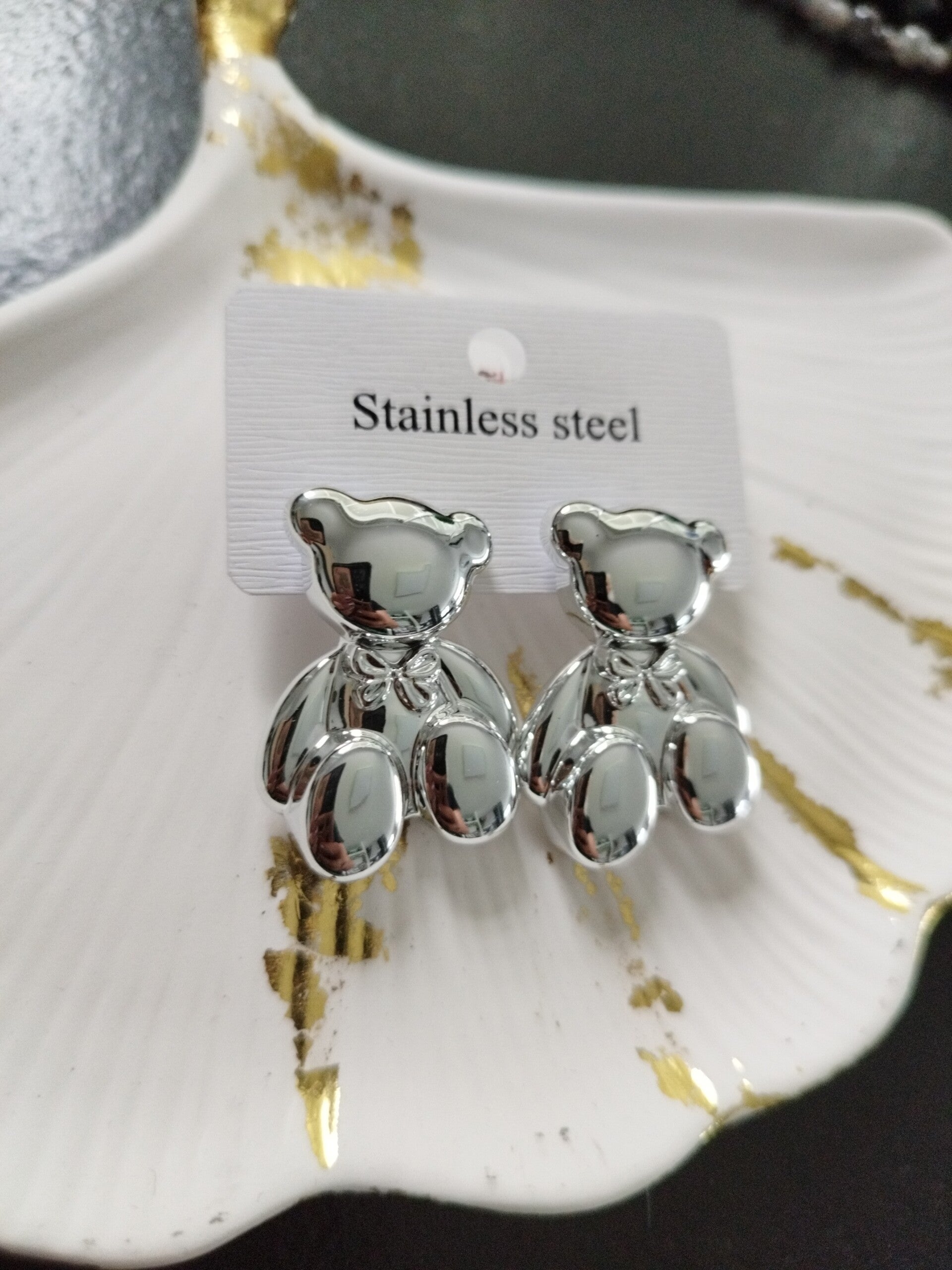 Boucles d'oreilles ourson argenté