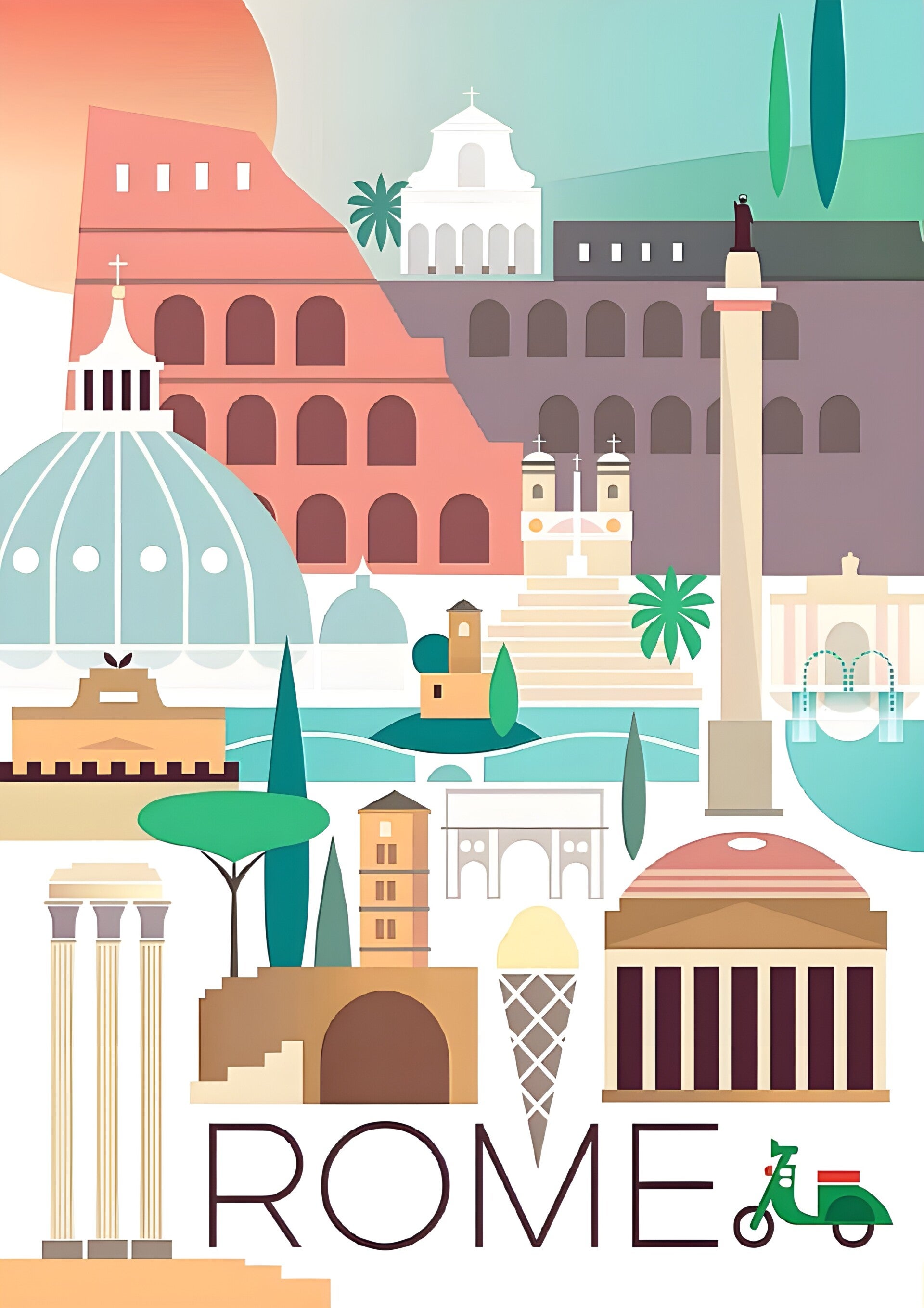 Rome Travel Retro Art Poster A3