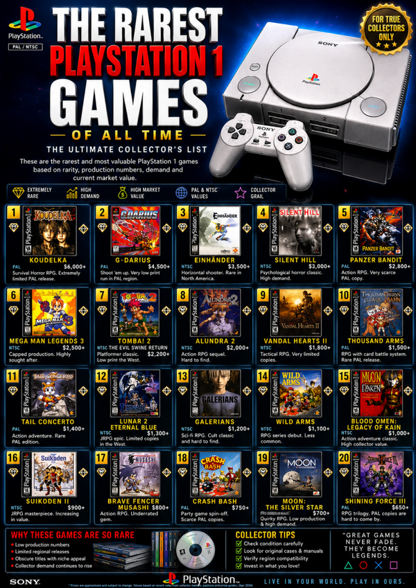 Rarest PS1 Games A3 Poster Print – Retro Gaming Nostalgia Wall Art