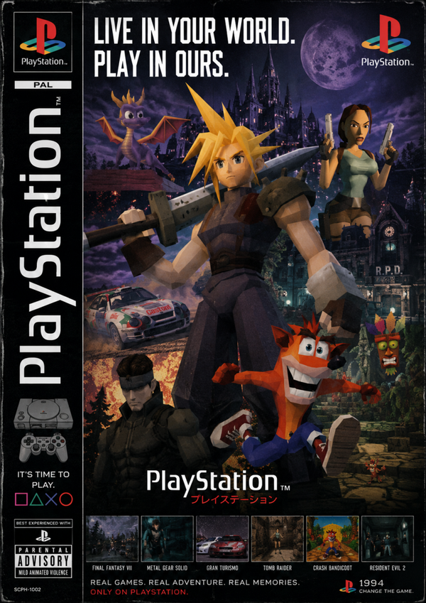 PlayStation Classics Retro Gaming Poster – 90s Gaming Legends Wall Art – Nostalgia Collection A3 Print – Vintage Console Gaming Decor