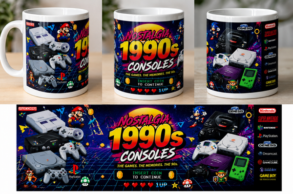 1990s Retro Gaming Nostalgia 11oz Mug – Vintage Console Inspired Coffee Cup