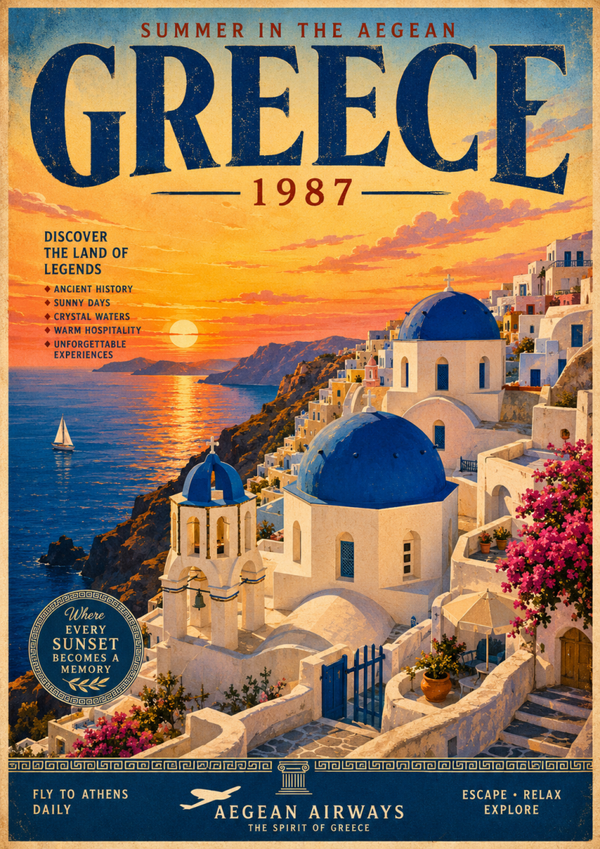 Greece: Summer in the Aegean – Vintage Travel Poster A3 Print
