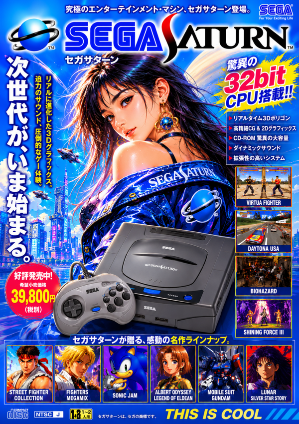 Sega Saturn Inspired A3 Poster Print – Japanese Retro Gaming Advertising Wall Art