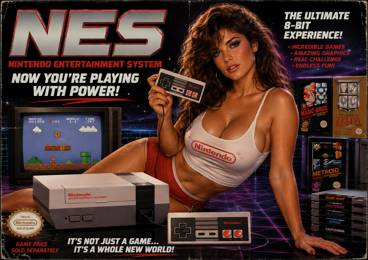 Nintendo NES Inspired A3 Landscape Poster Print – 8-Bit Gaming Nostalgia Wall Art