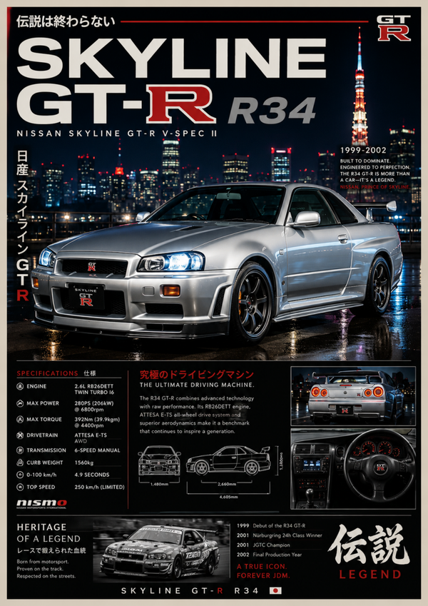 Nissan Skyline GT-R A3 Poster | JDM Wall Art & Retro Car Print | RetroPosterHouse