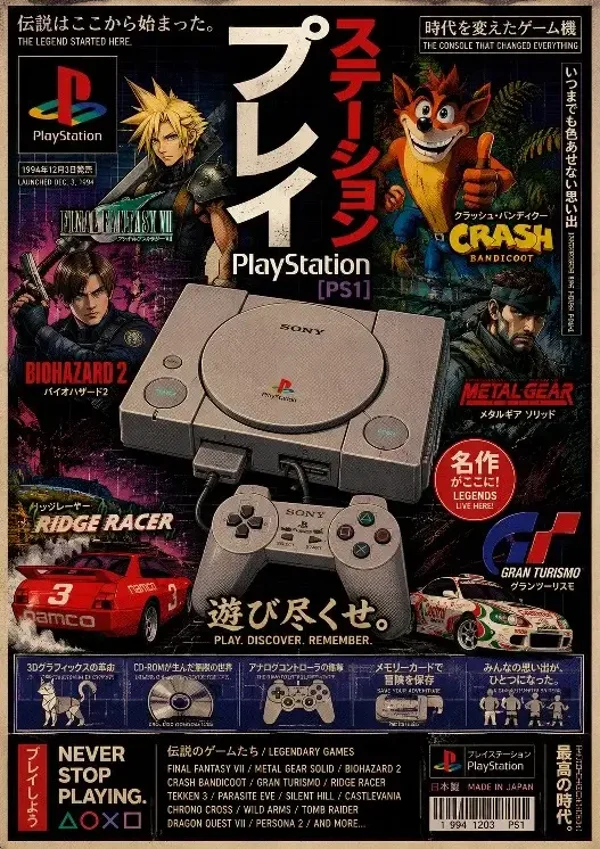 PlayStation PS1 Retro Gaming Inspired A3 Poster