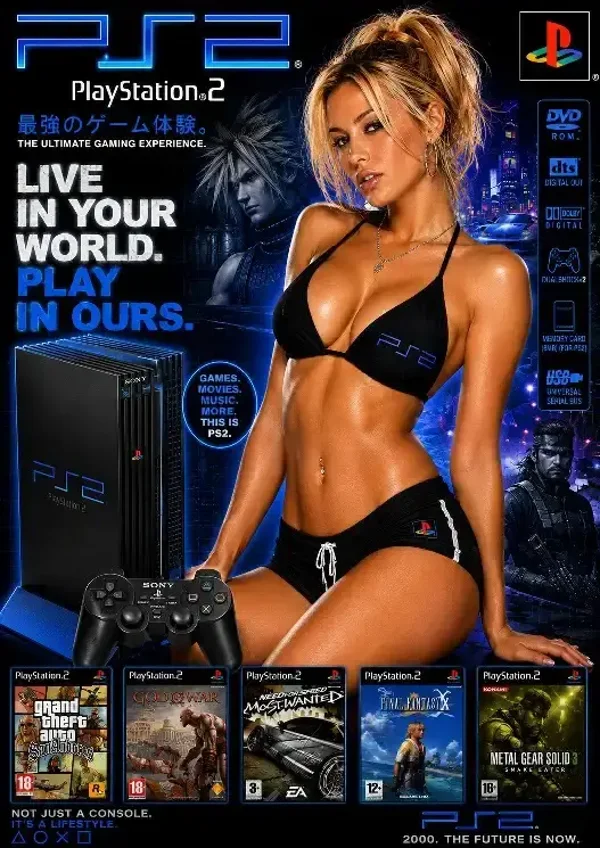 PS2 Retro Gaming Fan A3 Glossy Poster