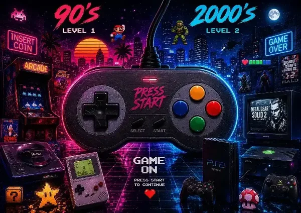 90s vs 2000s – Retro Gaming Evolution Poster A3