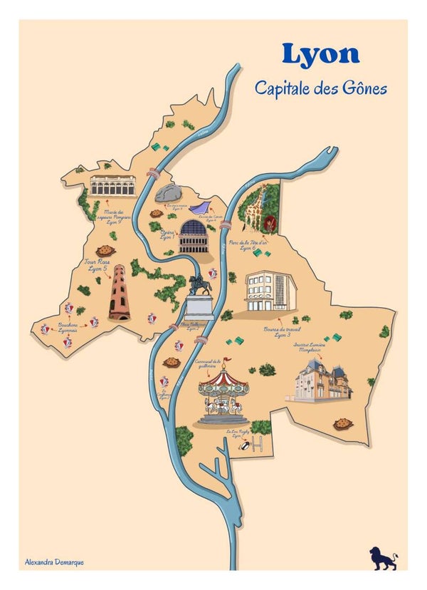 Carte de Lyon illustrée