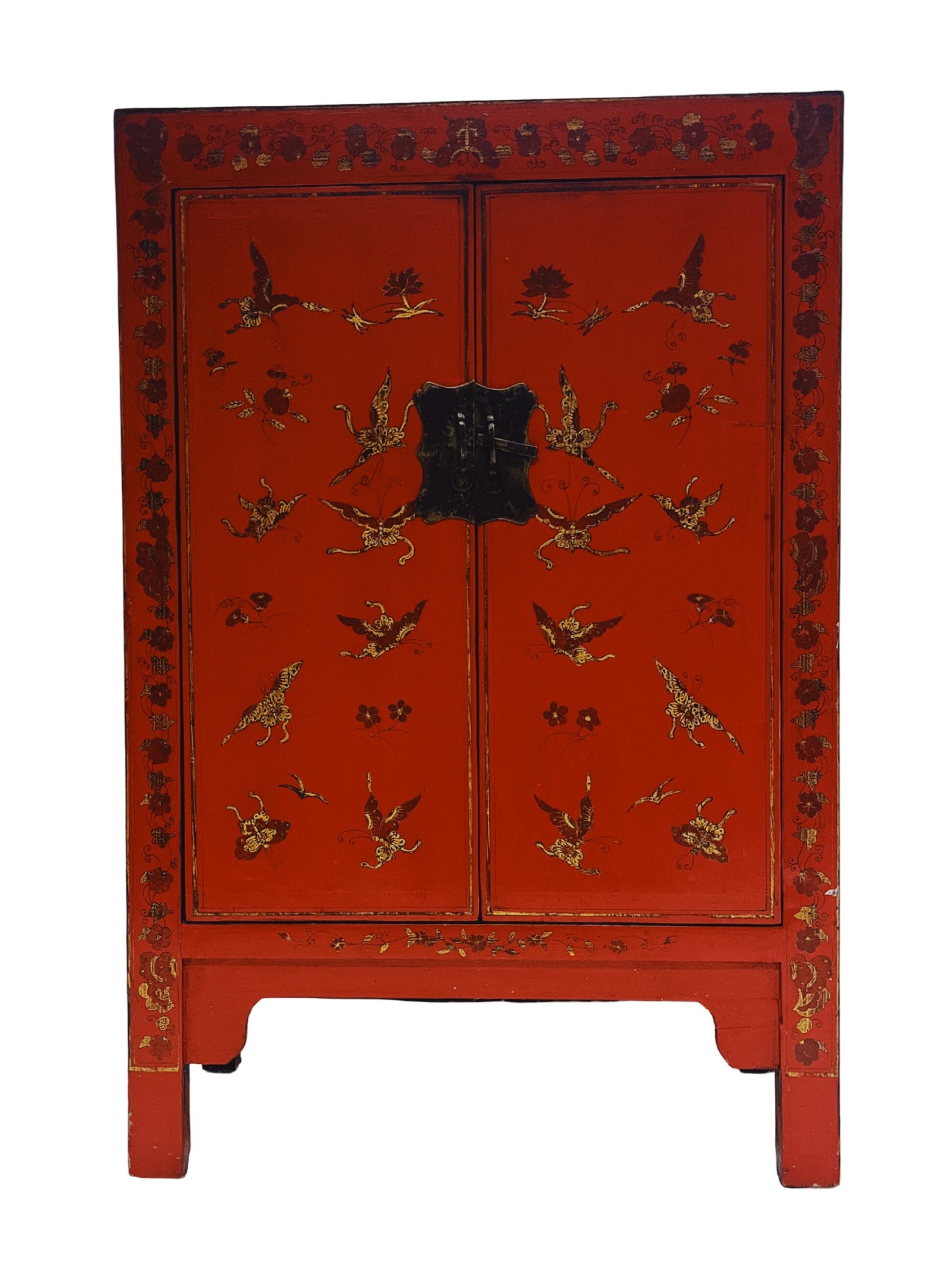 Chinese rode kast met vlinders