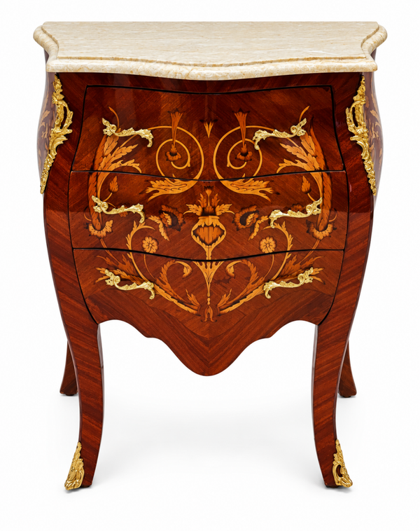 Marqueterie Commode met Marmeren Blad in Louis XV-stijl