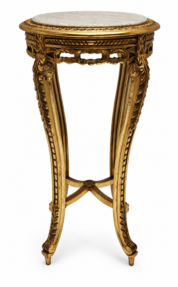 Gouden Bijzettafel met Rond Marmeren Blad