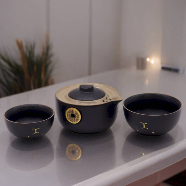 Money Cat Tea Pot Travel Set - Black