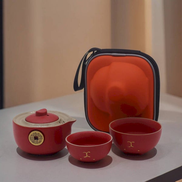 Money Cat Tea Pot Travel Set - Red