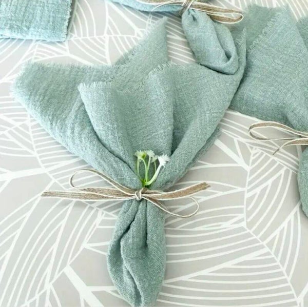 Serviette de table vert sauge, terracotta, ivoire, jute, rose