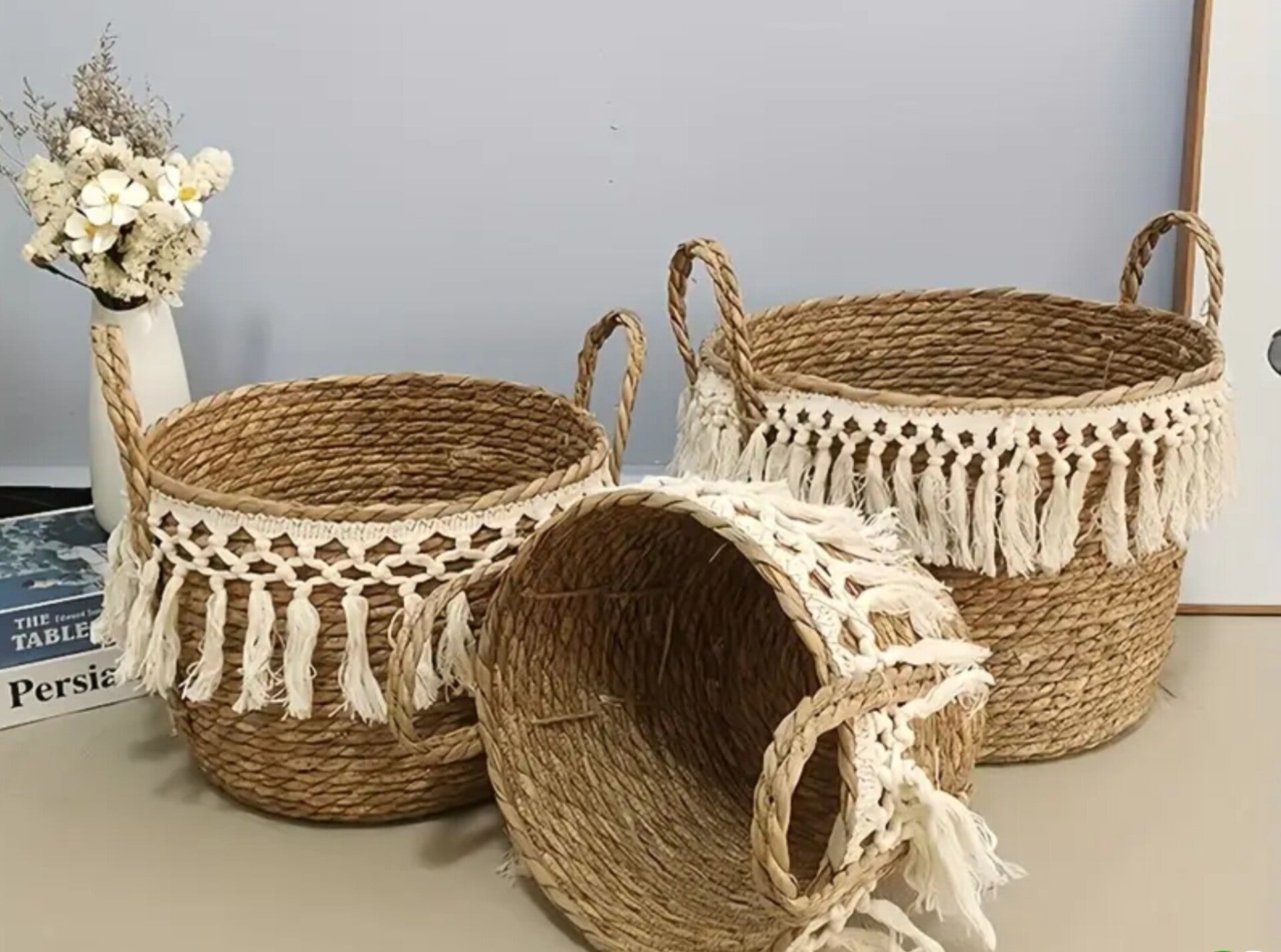 Lot de 3 corbeilles en rotin