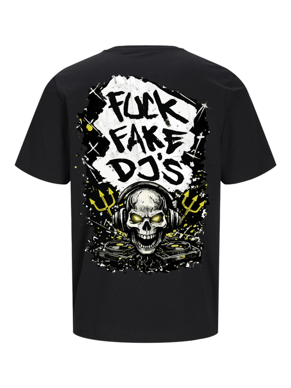 Sunny D Fuck Fake DJ’s Skull DJ T-Shirt back black