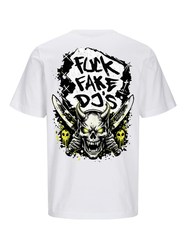 Sunny D Fuck Fake DJ’s Skull knives T-Shirt back White