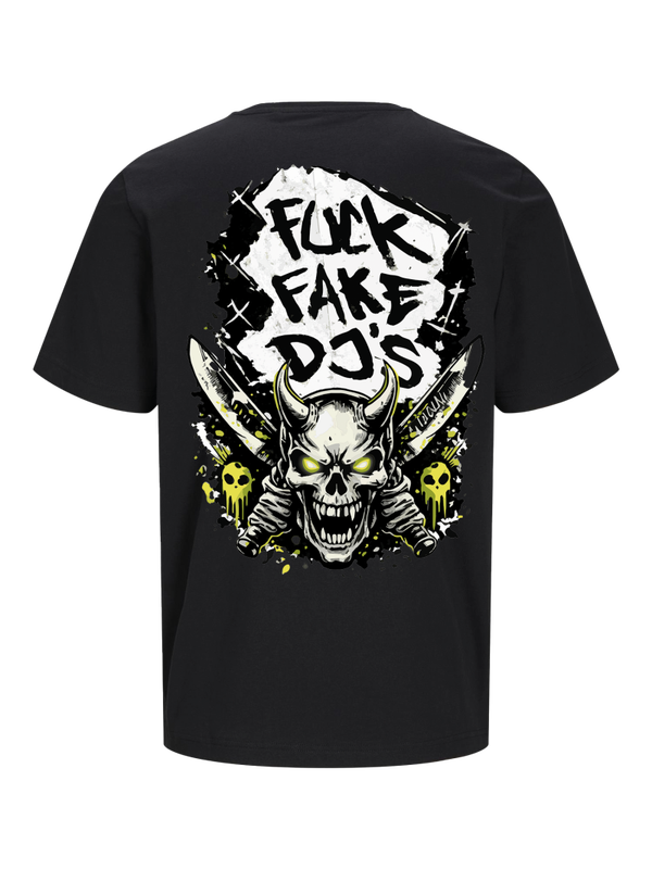 Sunny D Fuck Fake DJ’s Skull knives T-Shirt back black