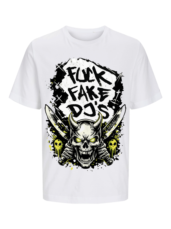 Sunny D - Fuck fake Dj's with Skull knives Design front White